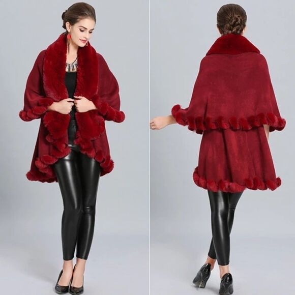 ⭐️Host Pickx3⭐️Elegant Faux Fur Trimmed Layered Shawl/Cape Coat - Picture 6 of 6